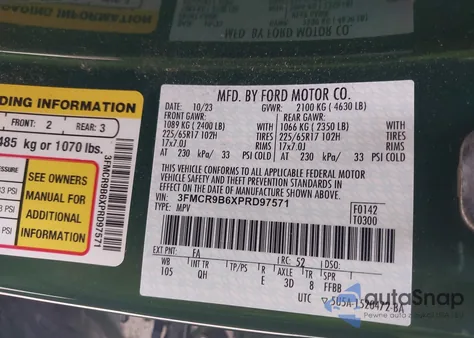 2023 Ford Bronco Sport Big Bend z USA, uszkodzony, nr VIN 3FMCR9B6XPRD97571